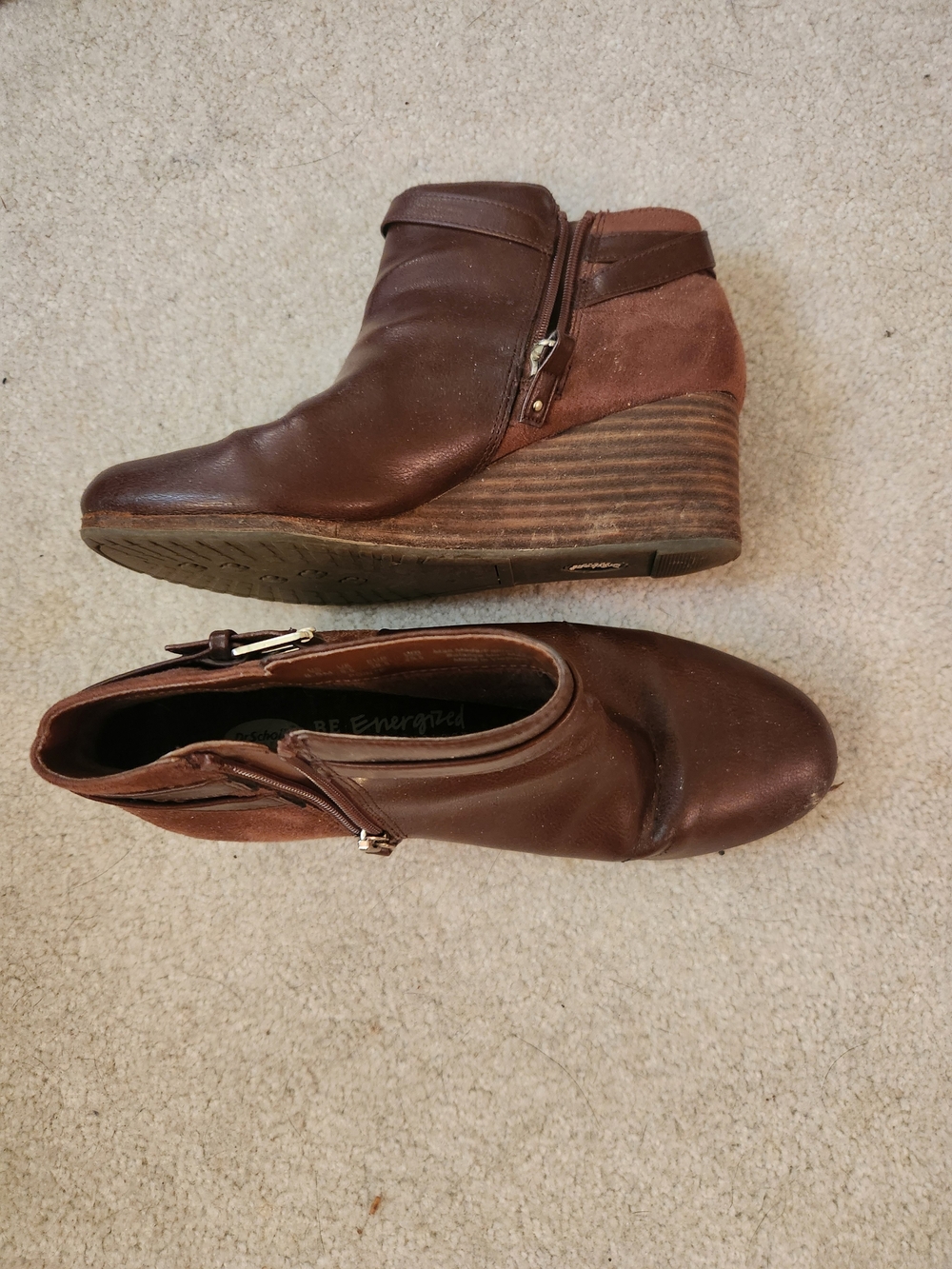 Dr. Scholls Brown Wedge Ankle Booties with Side Zip